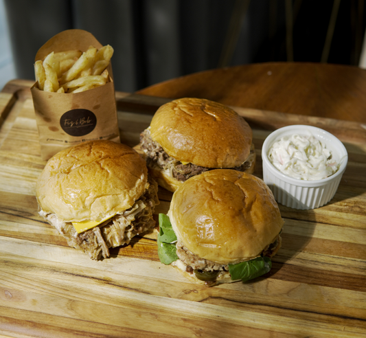 Enjoy our new discounted deal customized for two small little munchers to enjoy in their day breaks at schools, homes, parks & parties. This contains 1 Pulled Bob-Chicken & 1 Pulled Bob-Beef + 1 Roastwich Ciabatta + 3Fries + 3Coleslaw. Serving appropriately for 3 young ones.